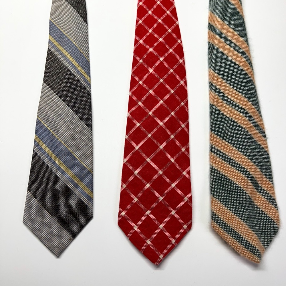 Vintage Wool Tie Red Plaid, Green Blue Gray Stripe, Lot of 3, Scotland Lambswool